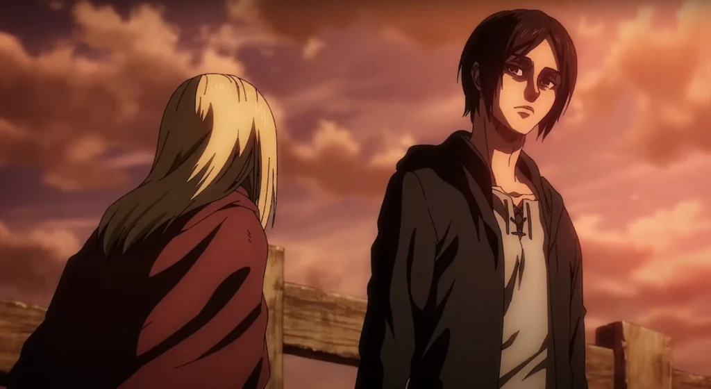 Eren y Historia en las profundidades del castillo Reiss, en una conversación tensa